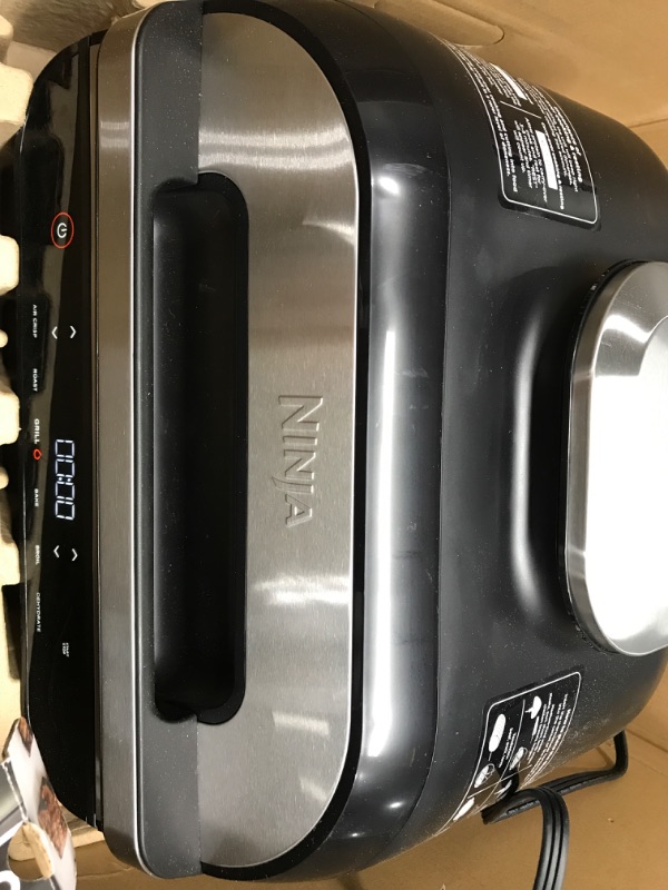 Photo 1 of *Missing Thermometer* Ninja FG551 Foodi Smart XL 6-in-1 Indoor Grill with 4-Quart Air Fryer Roast Bake Dehydrate Broil and Leave-in Thermometer, with Extra Large Capacity, and a stainless steel Finish (Renewed)
