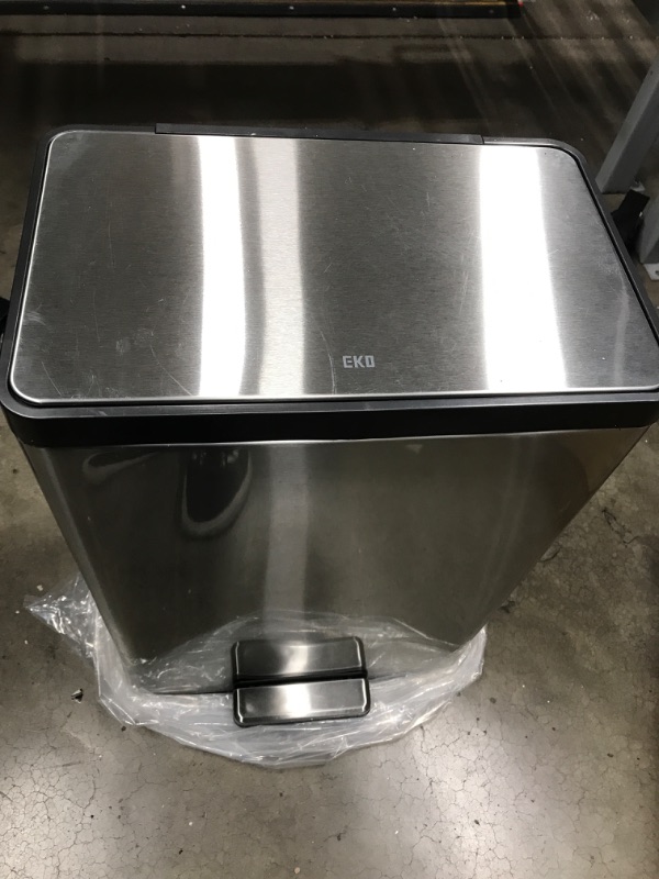 Photo 2 of *Major Damage to Lid/See Photos* EKO EcoCasa II Dual Compartment Rectangular Kitchen Step Trash Can Recycler, (20L+20L), Brushed Stainless Steel Finish (EK9138MT-20L+20L)