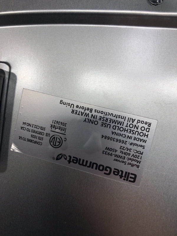 Photo 6 of **MINOR DAMAGE* MISSING PARTS* Elite Platinum EWM-9933 Deluxe Triple Buffet Server Food Warmer Party Tray, Oven-Safe Pan, Gravy & Holiday Essentials, 3 x 2.5Qt, Stainless Steel 7.5 Quart / 4 Trays