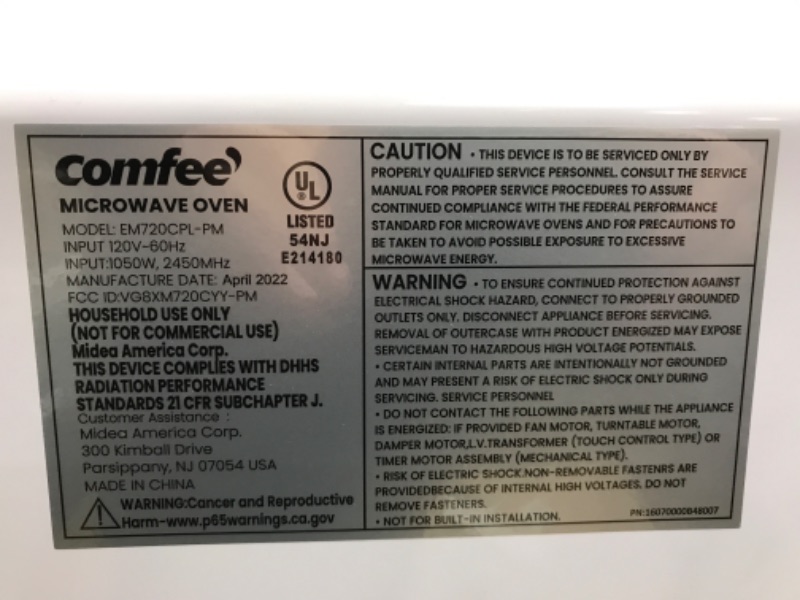 Photo 2 of *Not Functional/Parts Only* COMFEE' EM720CPL-PM Countertop Microwave Oven with Sound On/Off, ECO Mode and Easy One-Touch Buttons