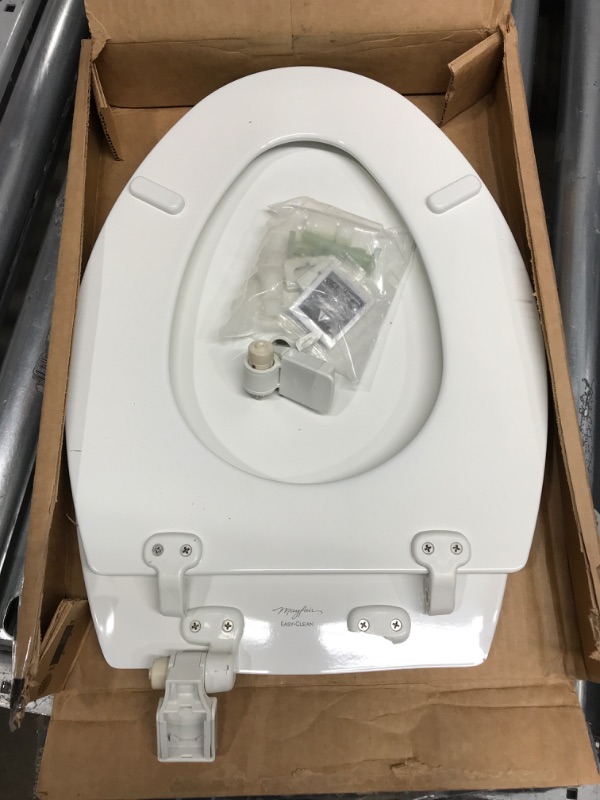 Photo 2 of *Minor Damage/See Photos* Mayfair 1847SLOW 000 Kendall Slow-Close, Removable Enameled Wood Toilet Seat That Will Never Loosen, 1 Pack ELONGATED - Premium Hinge, White ELONGATED White Toilet Seat