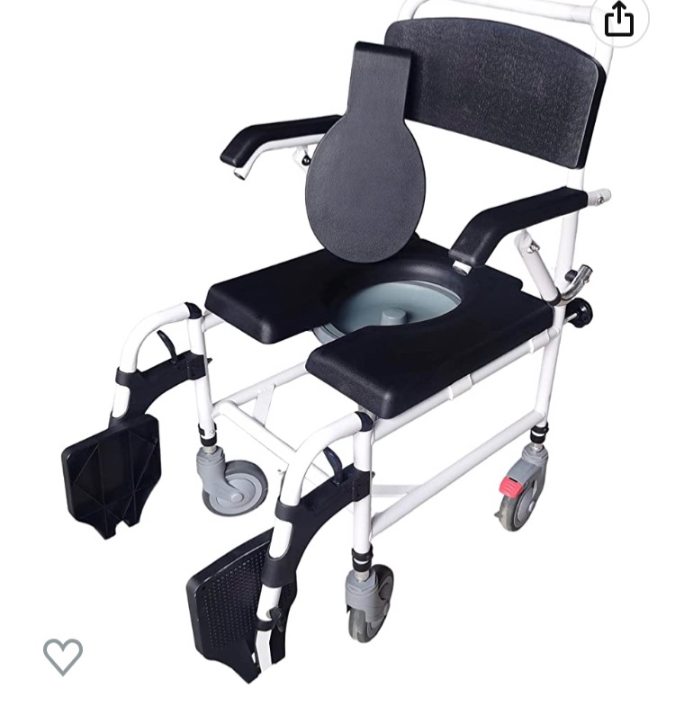 Photo 1 of **PARTS ONLY!! YUWELL Shower Wheelchair Over Toilet, Aluminum Shower Commode Mobile Chair with Lift Arms and PU Leather Padded Seat Backrest, w/ 5" Locking Caster