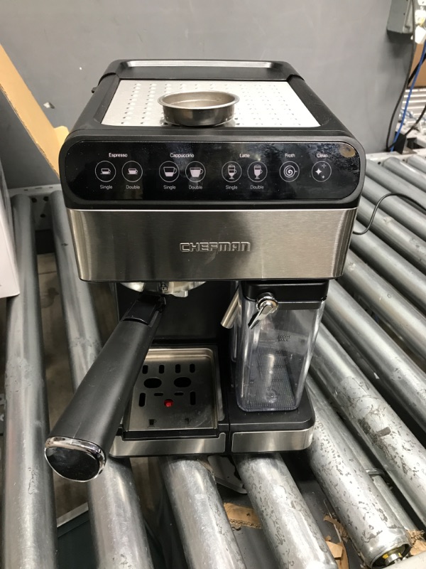 Photo 2 of *Tested-Functional* Chefman 6-in-1 Espresso Machine,Powerful 15-Bar Pump,Brew Single or Double Shot, Built-In Milk Froth for Cappuccino & Latte Coffee, XL 1.8 Liter Water Reservoir, Dishwasher-Safe Parts, Stainless Steel