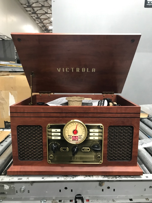 Photo 2 of Victrola Nostalgic 7-in-1 Bluetooth Record Player & Multimedia Center with Built-in Speakers - 3-Speed Turntable, CD & Cassette Player, AM/FM Radio, USB | Wireless Music Streaming | Mahogany Mahogany (USB) Entertainment Center