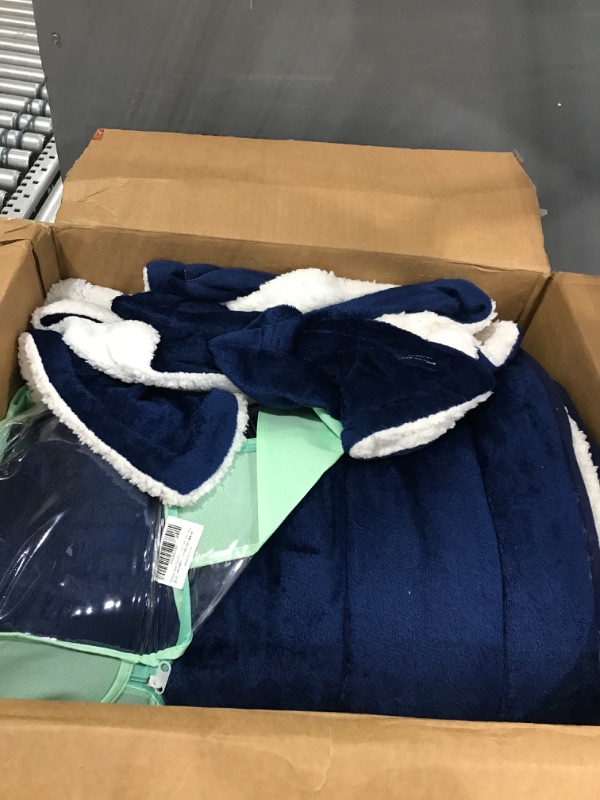 Photo 1 of 3-Layer Luxury Flannel Fleece Thick Bed Blanket King Size, Soft Plush Velvet Sherpa Blanket with 2 Pillow Shams Heavy Warm for Winter, Breathable n Washable, Navy Blue Navy Blue King 100"x86"