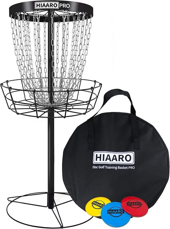 Photo 1 of ?PDGA Approved? HIAARO PRO Disc Golf Basket, Portable Disc Golf Target with Heavy Duty 24 Chains, Professional Frisbee Golf Basket Set with Transit Carry Bag 3 Discs