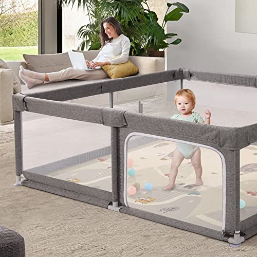 Photo 1 of Baby Playpen with Mat, 59x59inch Playpen for Babies and Toddlers, Extra Large Baby Playpen,Kids Play Pen,Baby Fence,Big Playpen for Infants with Gate,Playard for Baby