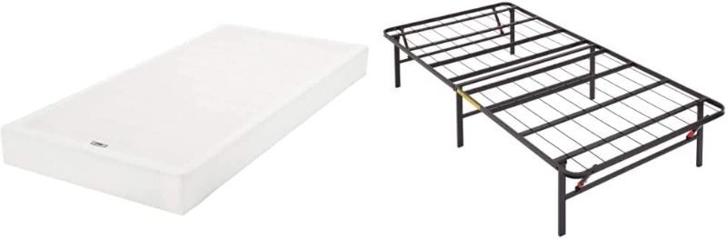 Photo 1 of Amazon Basics Smart Box Spring Bed Base, 9-Inch Mattress Foundation - Twin Size, Tool-Free Easy Assembly & Foldable, 14" Black Metal Platform Bed Frame with Tool-Free Assembly - Twin
