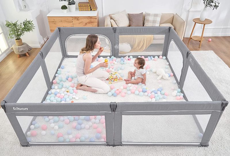 Photo 1 of Albott Baby Playpen- Foldable Playpen for Babies and Toddlers 89x89 in Baby Play Yards, 55 sq. ft Portable Baby Fence(XXL, Light Grey)
