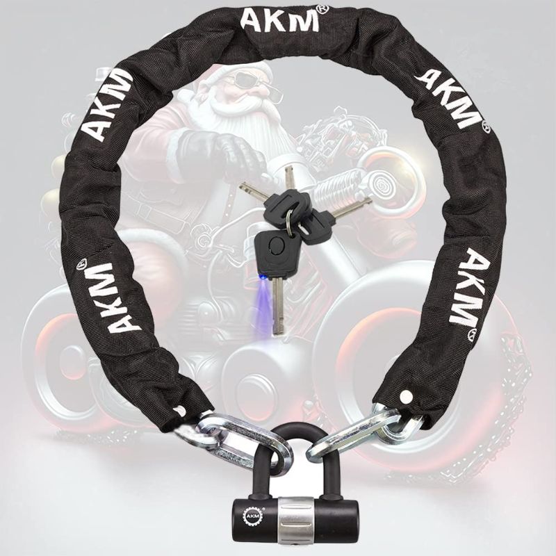 Photo 1 of AKM Anti-Theft Motorcycle Chain Lock 3-Foot Heavy Duty Bike Chain Locks with 2 Keys 12mm Thick Cut Proof Security Bicycle Chain Lock 16mm U Lock Disc Lock for Moped,Scooter,Gates
