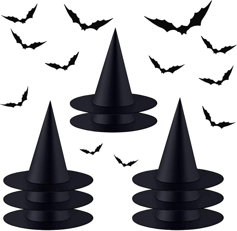 Photo 1 of (X2) GHANTOY 8PCS Black Halloween Witch Hats, Black Witch Hats Hanging, Halloween Black Witch Hat Witch Cap Costume Accessory for Halloween Christmas Party, Witch Hat Magician Witch?Black?
