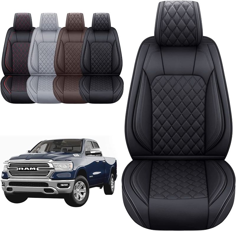 Photo 1 of Aierxuan Dodge Ram Front Seat Covers Custom Fit 2009-2023 1500/2500/3500 Truck Pickup Crew Quad Regular Cab Heavy Duty Waterproof Leather Airbag Compatible Cushions(2 PCS Front/Black)
