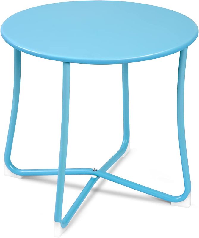 Photo 1 of Amagabeli Metal Patio Side Table 18” x 18” Heavy Duty Weather Resistant Anti-Rust Outdoor End Table Small Steel Round Coffee Table Porch Table Snack Table for Balcony Garden Yard Lawn, Light Blue
