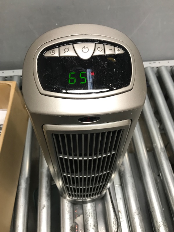 Photo 2 of *Tested, item is FUNCTIONAL* Lasko Oscillating Digital Ceramic Tower Heater for Home with Adjustable Thermostat, Timer and Remote Control, 23 Inches, 1500W, Silver, 755320