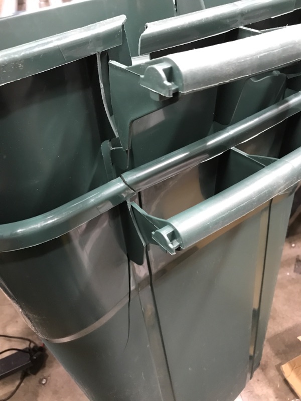 Photo 3 of *Major Damage/See Photos* Set of 2 ECOSolutions 32 Gallon Wheeled Outdoor Garbage Cans with Attached Snap Lock Lid and Heavy-Duty Handles, ECO Green, Heavy-Duty Construction, Perfect Back Yard, Deck, or Garage Trash Can, 2 Pack Pack of 2 Hunter Green