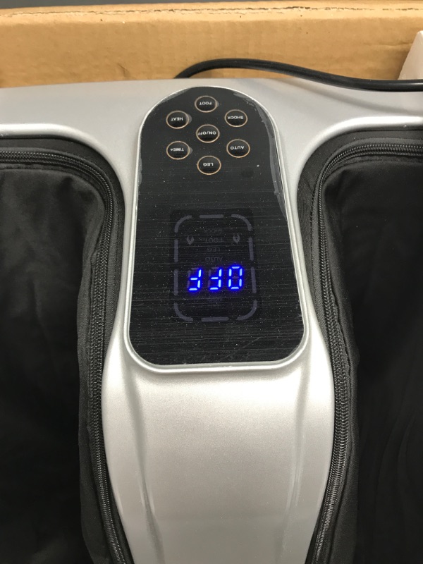Photo 2 of *Tested-Functional* KoolerThings Shiatsu Heated Foot and Cal Massager Machine to Relieve Sore Feet, Ankles, Calfs and Legs, Deep Kneading Therapy, Relaxation Vibration and Rolling & Stimulates Blood Circulation Silver