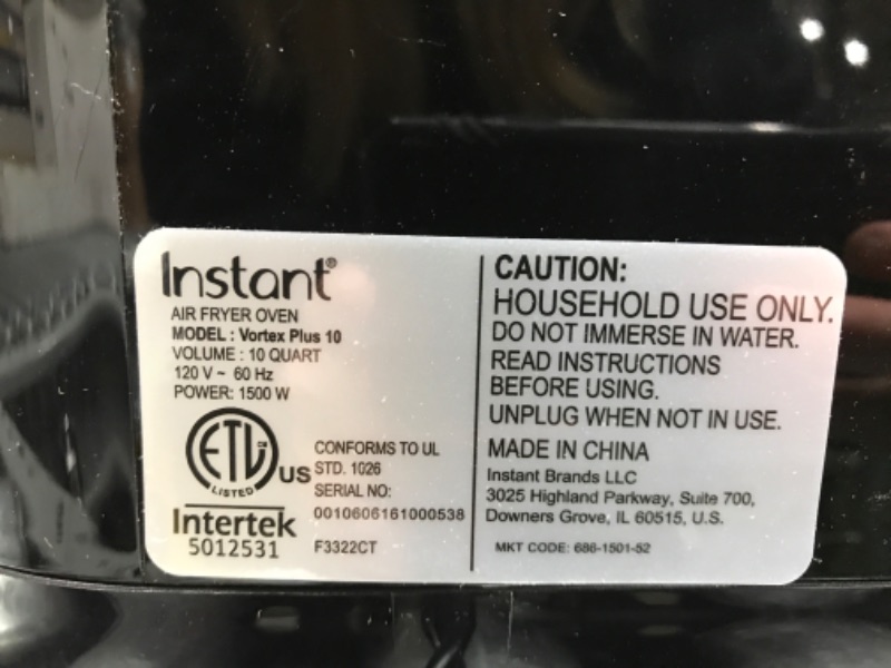 Photo 2 of *Tested-Functional* Instant Vortex Plus 10-Quart Air Fryer, From the Makers of Instant Pot, 7-in-10 Functions, with EvenCrisp Technology, App with over 100 Recipes, Stainless Steel 10QT Vortex Plus