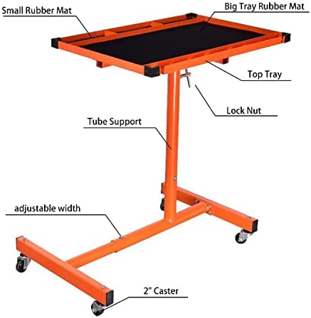 Photo 1 of Aain Rolling Wheels Heavy-Duty Adjustable Work Table Tray, Orange
