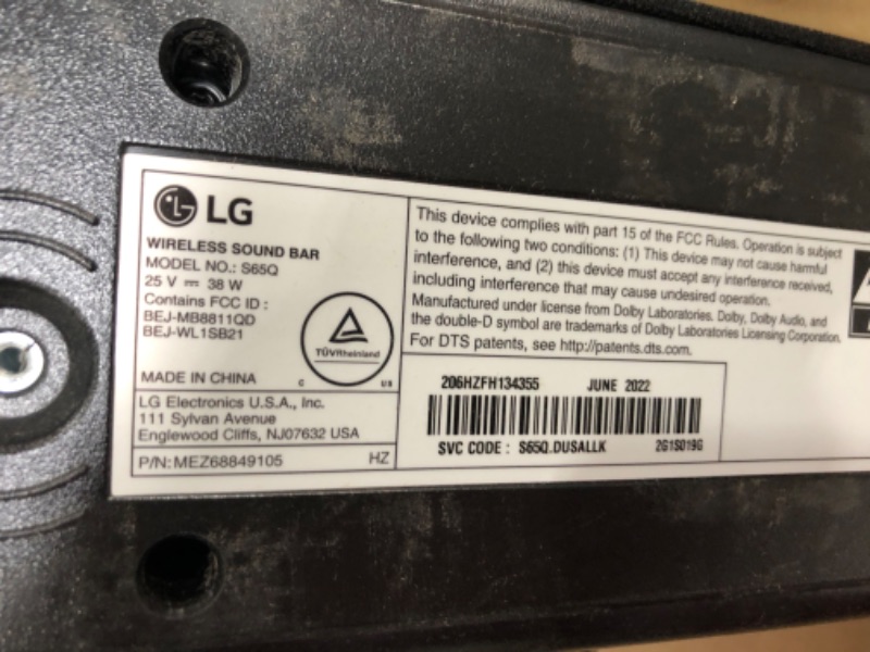 Photo 4 of MISSING POWER CORDS; SCRATCHED***LG S65Q 3.1ch High-Res Audio Sound Bars for TV, DTS Virtual:X, Synergy with LG TV, Meridian, HDMI, Wireless subwoofer