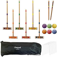 Photo 1 of Juegoal Six Player Croquet Set with Wooden Mallets Colored Balls for Lawn, Backyard and Park, 28 Inch
