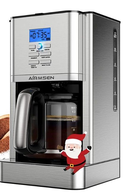 Photo 1 of AIRMSEN 12 Cup Programmable Coffee Maker, Automatic Coffee Machine with Glass Coffee Pot, Personalised Christmas Gifts for Men/Women, Drip Coffee Maker, 4 Hours Warm-Keeping & Reusable Coffee Filter
