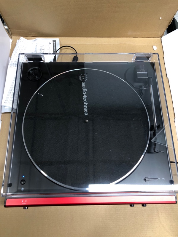 Photo 2 of Audio-Technica AT-LP60XBT-RD Fully Automatic Belt-Drive Stereo Turntable, Red/Black, Bluetooth, Hi-Fi, 2 Speed Red Wireless Turntable