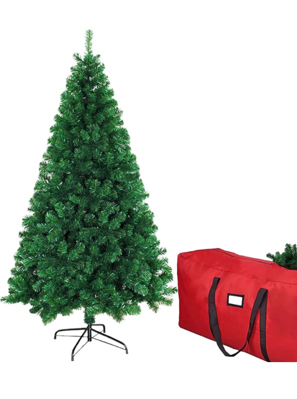 Photo 1 of 6ft Artificial Christmas Tree, Xmas Premium Spruce North Valley Holiday Hinged Pine Decorations Trees for Home Office Party Indoor Outdoor Decoration w/ 450 Branch Tips Easy Assembly, Foldable Base