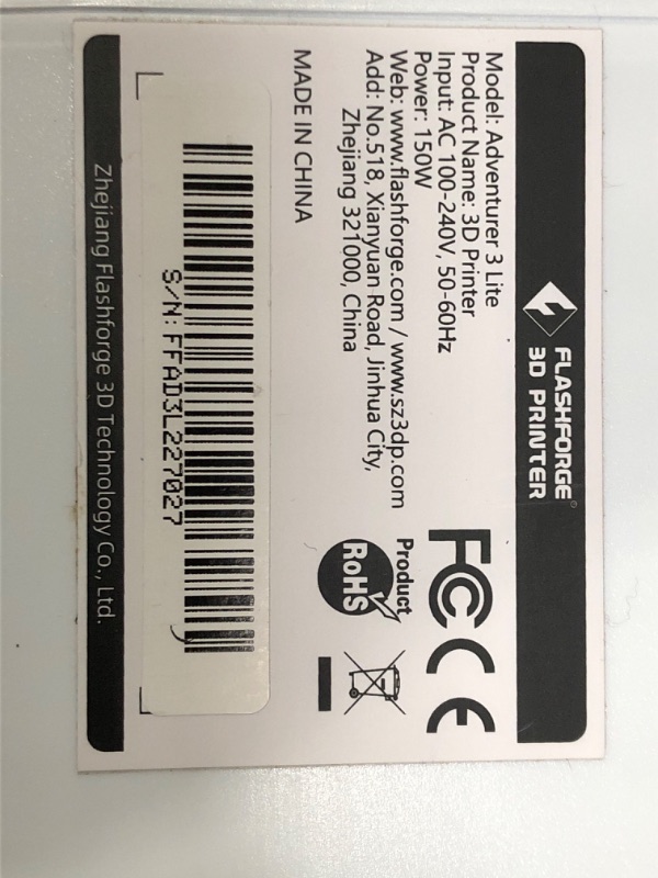 Photo 1 of FlashForge Adventurer 3 Lite 3D Printer