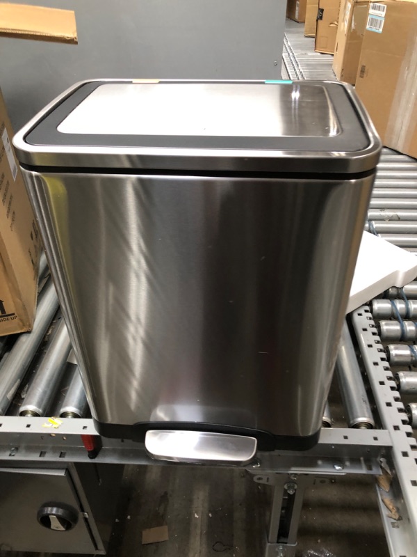 Photo 2 of Amazon Basics 30L Dual Bin Soft-Close Trash can with Foot Pedal - 2 x 15 Liter Bins, Stainless Steel 30-Liter