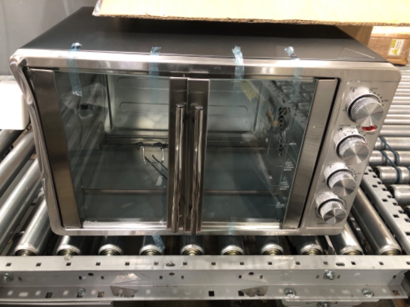 Photo 2 of *DAMAGED* Elite Gourmet ETO-4510M French Door 47.5Qt, 18-Slice Convection Oven 4-Control Knobs, Bake Broil Toast Rotisserie Keep Warm, Includes 2 x 14" Pizza Racks, Stainless Steel