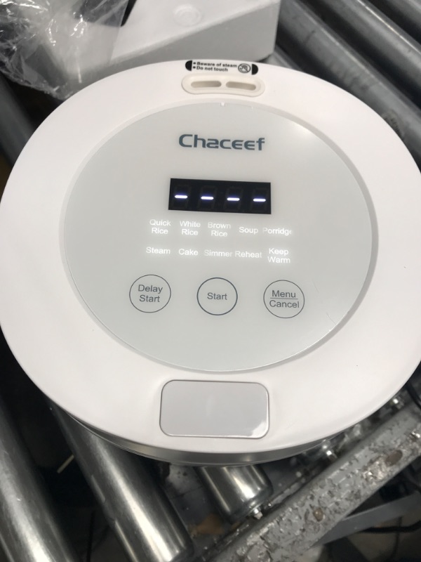 Photo 2 of *Tested/White* CHACEEF Mini Rice Cooker 2-Cups Uncooked, 1.2L Portable Non-Stick Small Travel Rice Cooker, Smart Control Multifunction Cooker with 24 Hours Timer Delay & Keep Warm Function, Food Steamer, White1.2L 