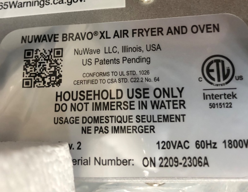 Photo 6 of *NOT FULLY FUNCTIONAL* NUWAVE Bravo Air Fryer Toaster Smart Oven, 12-in-1 Countertop Convection, 30-QT XL Capacity, 50°-500°F Temperature Controls, Top and Bottom Heater Adjustments 0%-100%, Brushed Stainless Steel Look