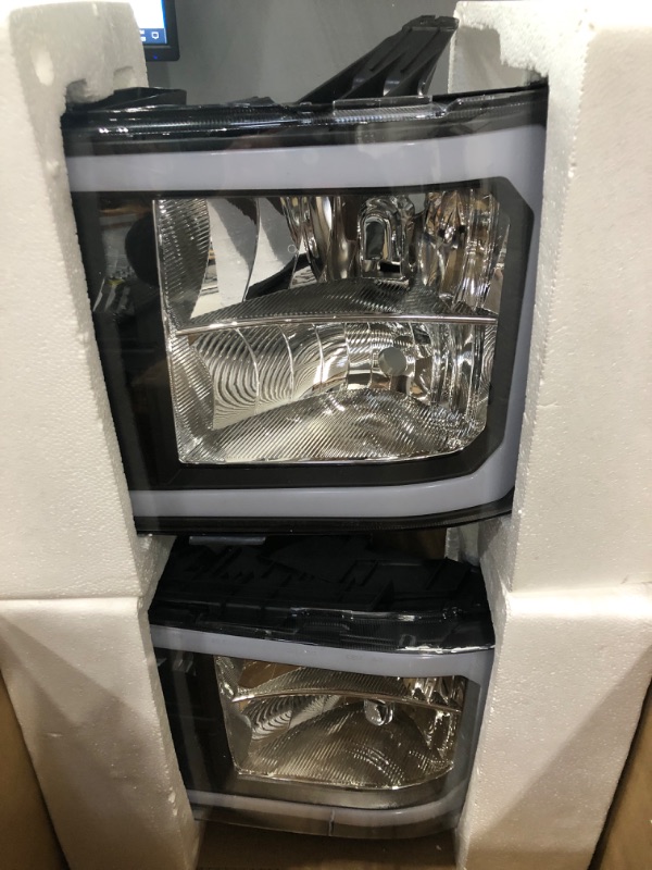 Photo 2 of *DAMAGE* ADCARLIGHTS for 2007-2014 Sierra Headlight Assembly compatible with 07-13 GMC Sierra 1500 / 07-14 GMC Sierra 2500HD 3500HD Chrome Housing with Amber Reflector Headlamp Replacement Left and Right OE Replacement A-Chrome Housing Amber Reflector Cle