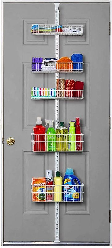 Photo 1 of Allspace Pantry Organizer Heavy Duty Hanging Over the Door Storage Rack, 5 Wire Baskets, Kitchen Closet Organization - White 240077E
