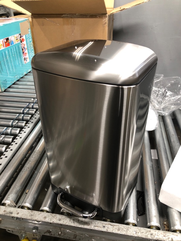 Photo 2 of Amazon Basics 20 Liter / 5.3 Gallon Soft-Close, Smudge Resistant Trash Can with Foot Pedal - Nickel 20L / 5.3 Gallon Wide Trash Can