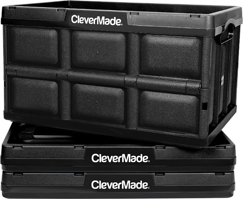 Photo 1 of **INCOMPLETE/SEE CLERK NOTES**
CleverMade Durable Stackable 62L Home Collapsible Storage Bins, Black (3-Pack)