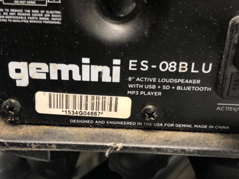 Photo 5 of **SEE CLERK NOTES**
Gemini AS-08BLU 8" Powered Bluetooth Loudspeaker