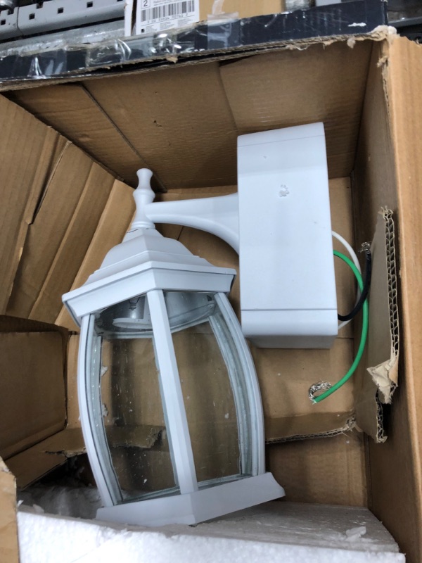 Photo 2 of Addington Park Victoria Collection 1-Light Traditional Outdoor Wall Sconce with Seeded Glass and 2 Built-in Outlets with Circuit Interrupters, White Traditional White