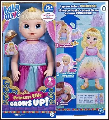 Photo 1 of Baby Alive Princess Ellie Grows Up! Interactive Baby Doll with Accessories, Talking Baby Dolls, Toys for 3 Year Old Girls and Boys and Up, Blonde Hair, 18-Inch
