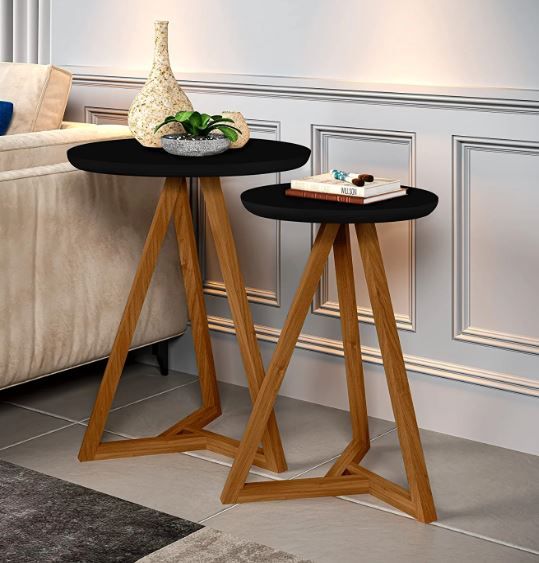 Photo 1 of *Unopened Factory Packaging* Be Home Furniture ? SPE Nesting Table Set of 2 ? Home Décor, Side Table, Coffee Table, End Table, Accent Table for Living Room & Bedroom ? Wood Legs & Black - 19.68" W
