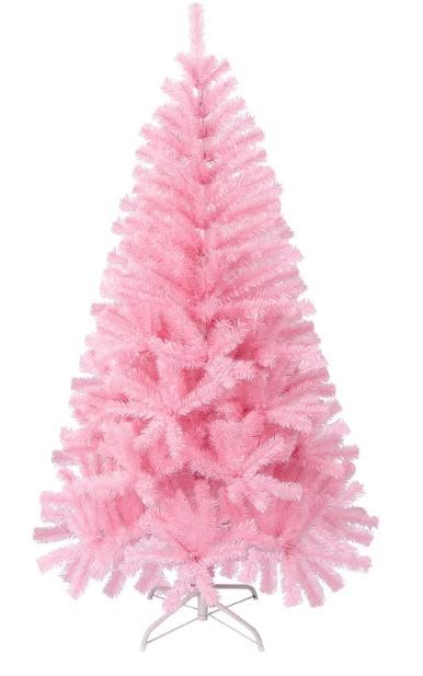 Photo 1 of 4FT Artificial Christmas Tree, Xmas Pine Tree with Metal Christmas Tree Stand,Pink Christmas Tree for Holiday, Home, Office, Party Decoration
