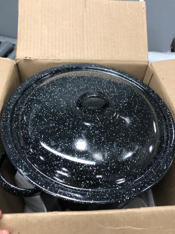 Photo 3 of *Minor Damage/Small Scratch on inside bottom/See last photo* Granite Ware Enamel on Steel 15.5-Quart Stock Pot with lid, Speckled Black
