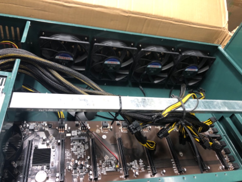 Photo 4 of VTRETU Ethereum Mining Rig System,Complete ETC Crypto Miner with Windows10,Including 8GPU Mining Motherboard,2000W Power Supply(110V-264V),CPU,SSD,8G RAM,PSU Computer Case Mining Machine?Without GPU green