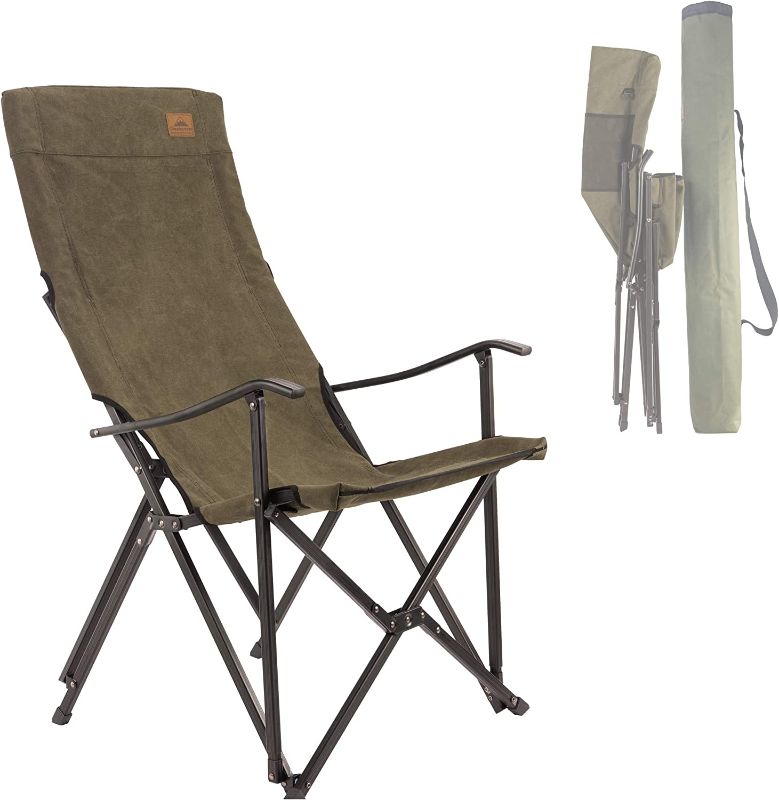 Photo 1 of **USED-ITEM**
CAMPINGMOON Foldable Cotton Canvas Camping Chair Campfire High Back Chair Khaki F-1001C-K
