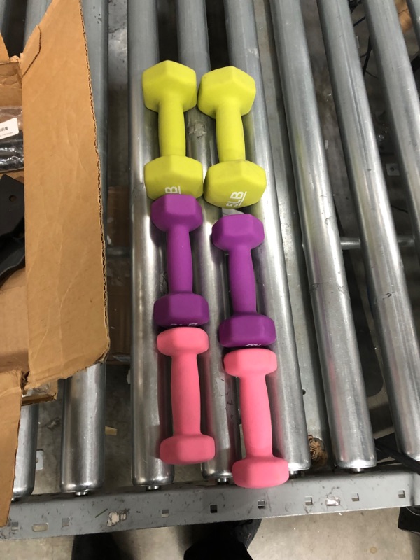 Photo 2 of **OPENED**
Amazon Basics Neoprene Workout Dumbbell Multicolor 20-Pounds total - 3 Pairs (2-Lb, 3-Lb, 5-Lb) & Weight Rack Weight Set