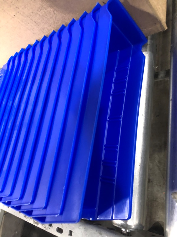 Photo 1 of Akro-Mils 30120 Plastic Nesting Shelf Bin Box, (12-Inch x 4-Inch x 4-Inch), Blue, (24-Pack) & 40120 Crosswise Width Plastic Divider for 30120, 30128, 30124 Shelf Bin Storage Bins, Black, (24-Pack) Blue Bin Box + Plastic Divider