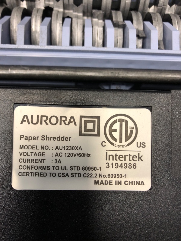 Photo 4 of Aurora AU1230XA Anti-Jam 12-Sheet Crosscut Paper and Credit Card Shredder with 5.2-gallon Wastebasket 12-Sheet Crosscut/ Anti-Jam Shredder