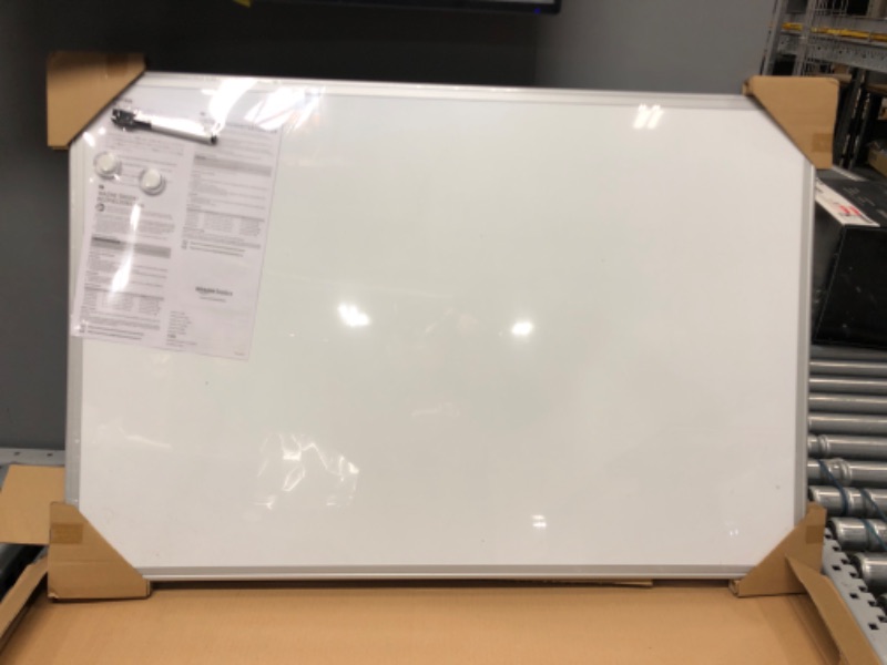 Photo 2 of Amazon Basics Magnetic Dry Erase White Board, 36 x 24-Inch Whiteboard - Silver Aluminum Frame
