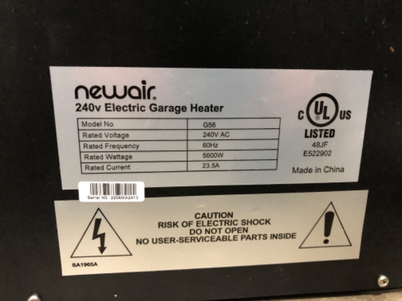 Photo 4 of ***NOT TESTED***NewAir Portable Heater (240V) Portable Electric Garage Heater Heats Up to 800 sq. ft. with 6-Foot Cord Wrap and Carrying Handle | 5600 Watt Portable Electric Shop Heater for Garage and work shop