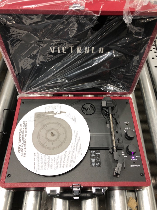 Photo 2 of ***TESTED**Victrola Vintage 3-Speed Bluetooth Portable Suitcase Record Player with Built-in Speakers | Upgraded Turntable Audio Sound| Includes Extra Stylus | Marsala (VSC-550BT-ML) Marsala Record Player